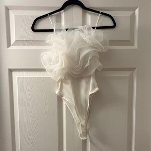 Zara White Bodysuit with Ruffle Accent